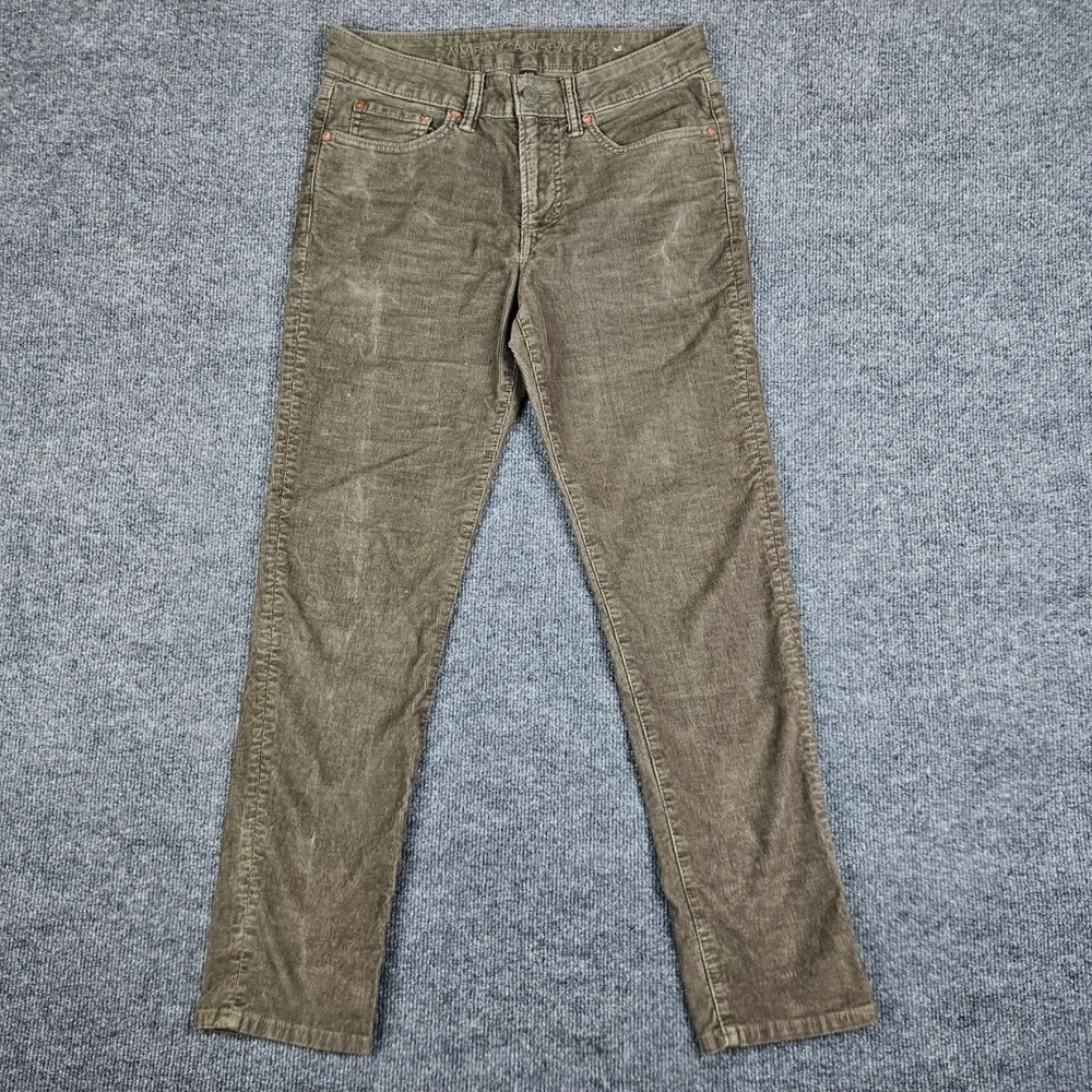 American Eagle Corduroy Slim Pants Mens 30x29 Flex Olive Green Stretch Dark Wash